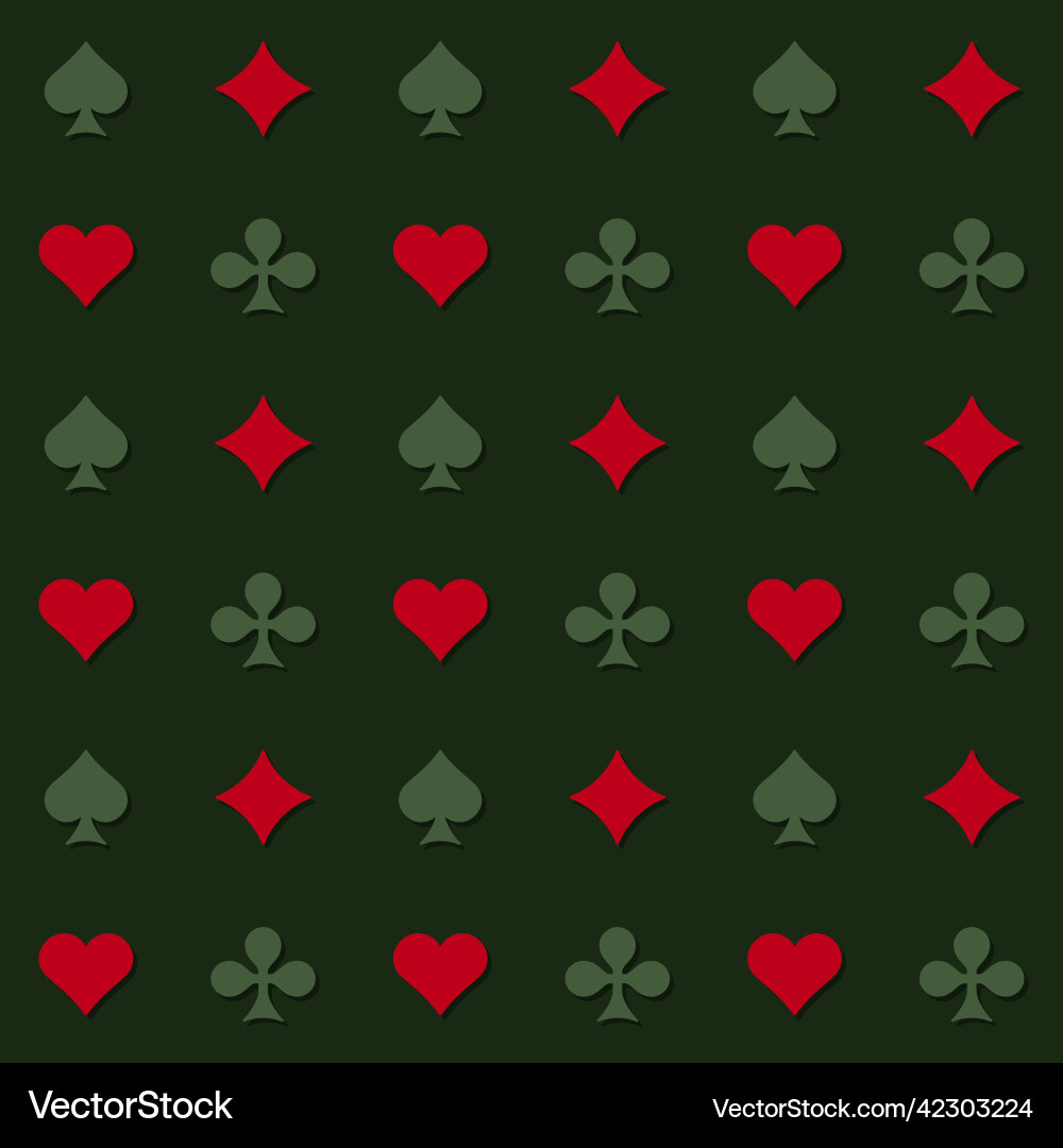 Poker card suits seamless pattern on green vector image