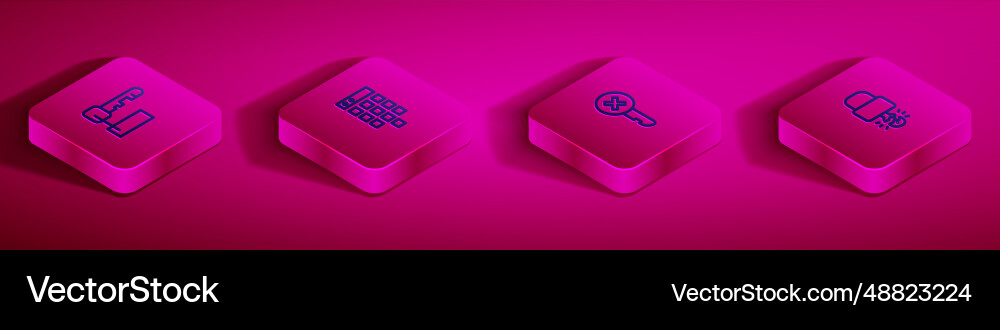Set isometric line marked key password protection Set isometric line marked key password protection vector image
