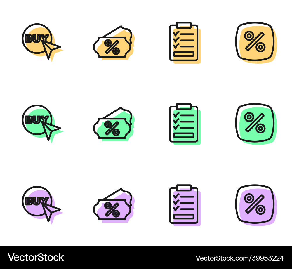 Set line clipboard with checklist buy button Set line clipboard with checklist buy button Vector Image