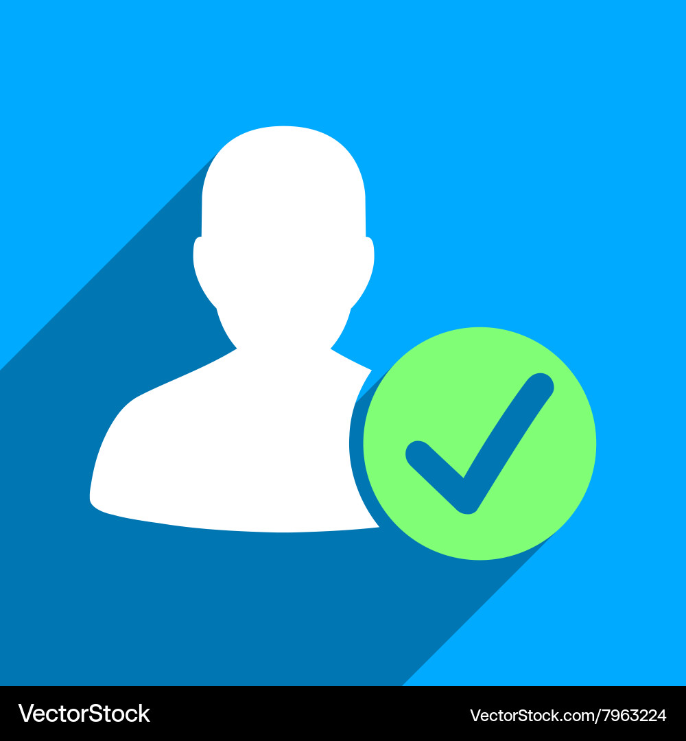 Valid user flat square icon with long shadow vector image