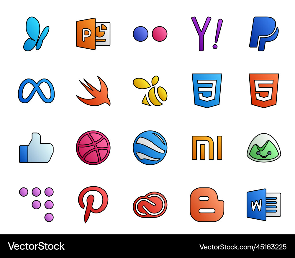 20 social media icon pack including coderwall Vector Image