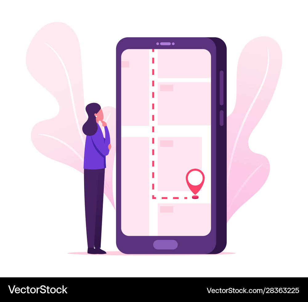 Female User Navigating with Mobile App Vector Image