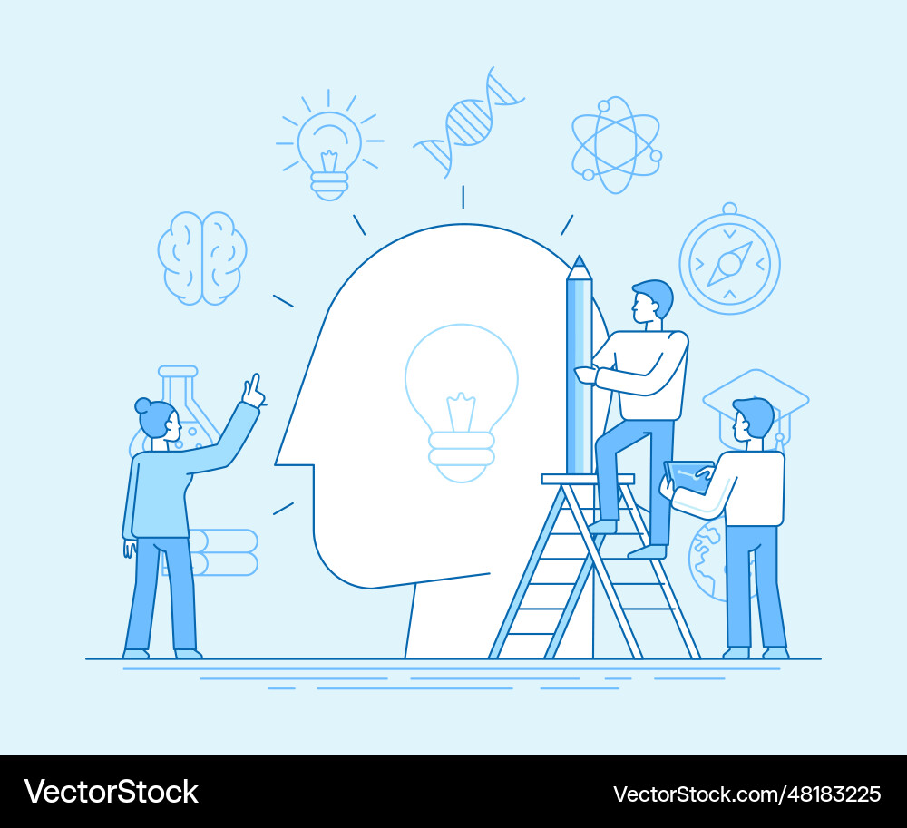 Flat linear in blue colors - team working Vector Image