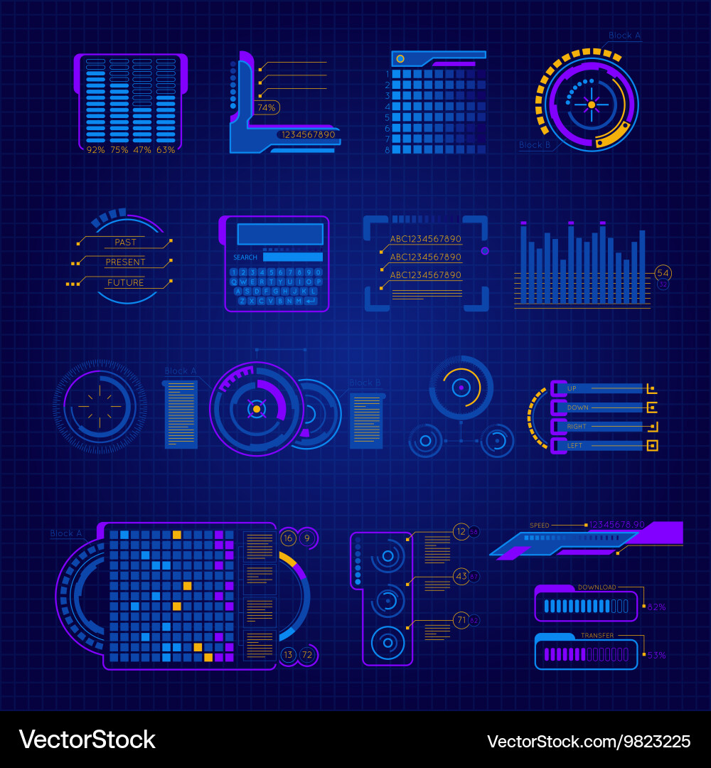 Futuristic Interface Icons - Tech & Data vector image
