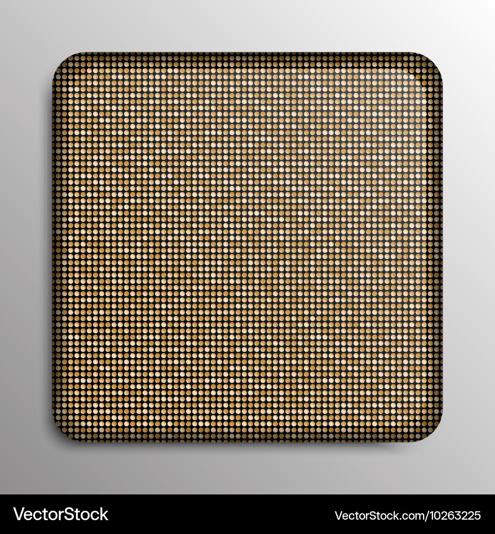 Gold sequin square button on background vector image