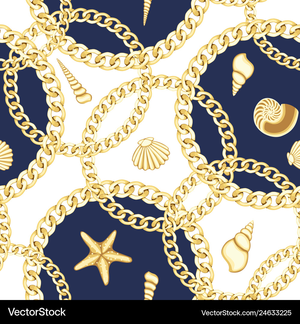 Golden Chains & Seashell Pattern vector image