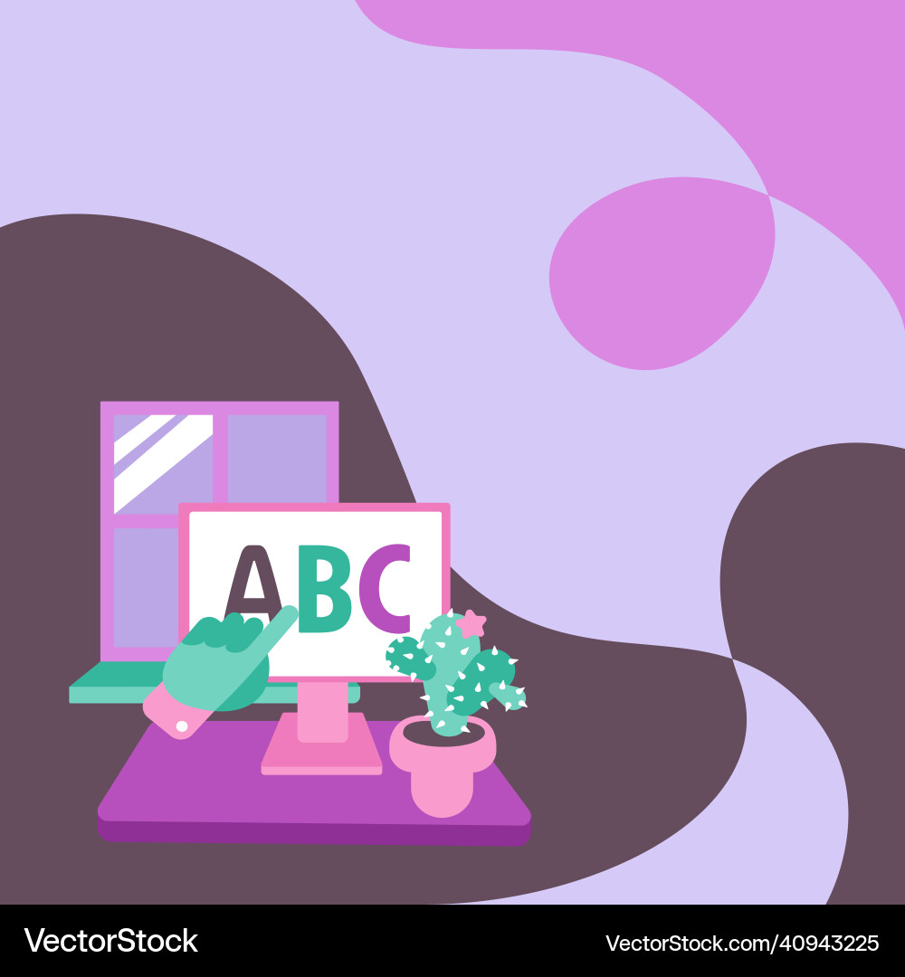 Hand showing letters pointing web browser screen Hand showing letters pointing web browser screen vector image