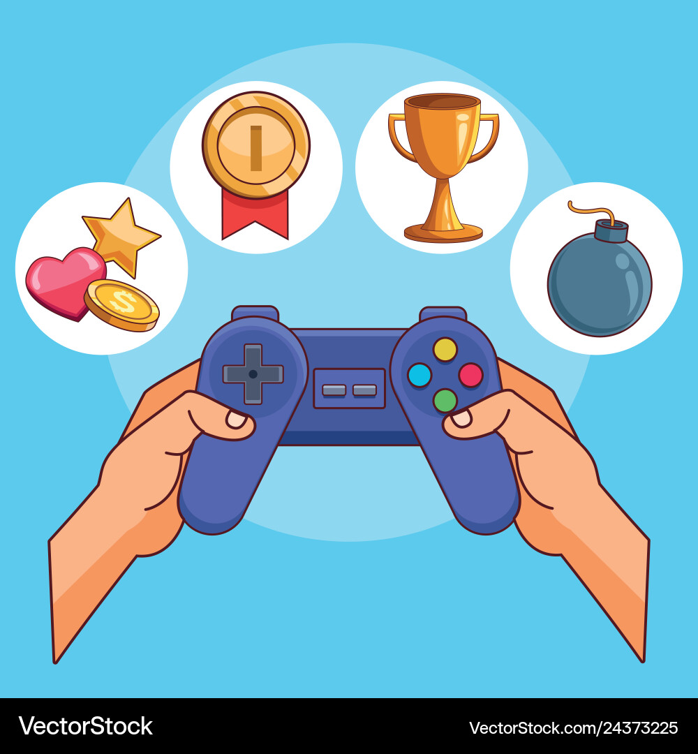 Hands using videogames gamepad Hands using videogames gamepad vector image