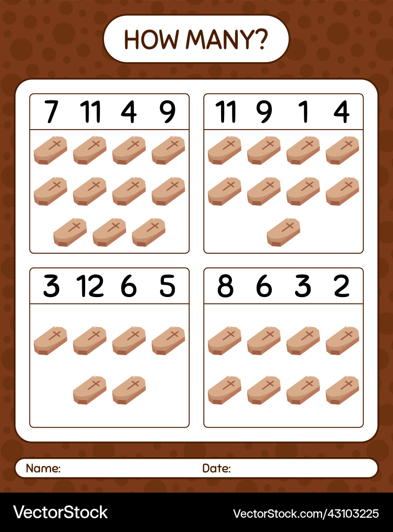 How many counting game with coffin worksheet How many counting game with coffin worksheet vector image
