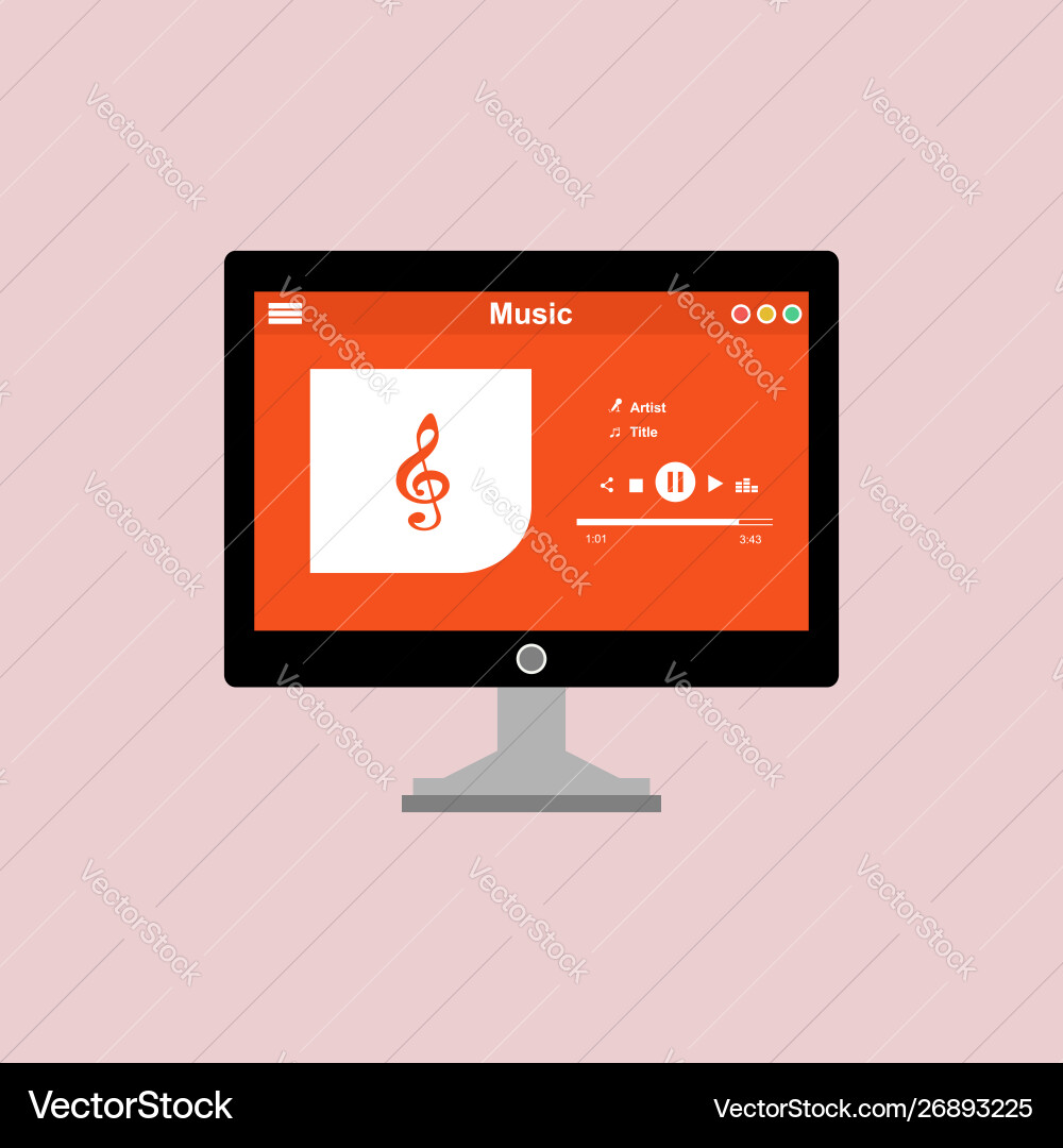 Media player application app template with flat Vector Image