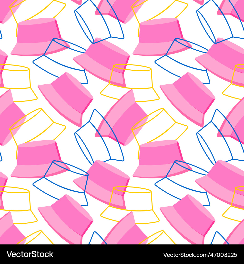 Pink panamas seamless cute pattern with hats Pink panamas seamless cute pattern with hats vector image