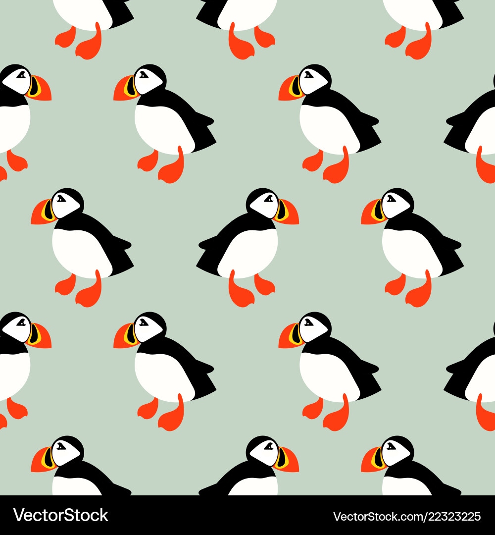 Puffin Seabird Seamless Pattern Vector Image