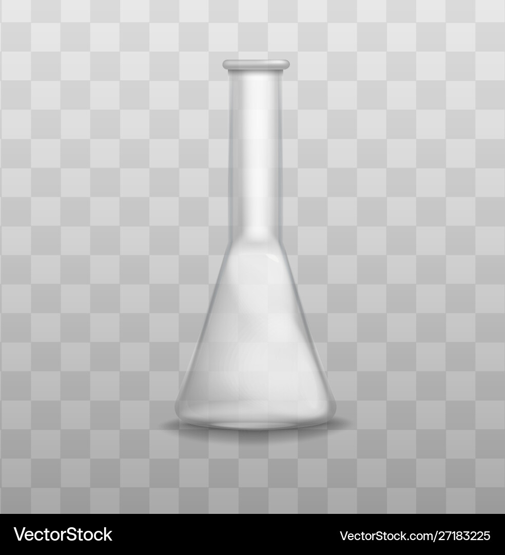 Realistic empty glass beaker with triangle bottom Realistic empty glass beaker with triangle bottom vector image