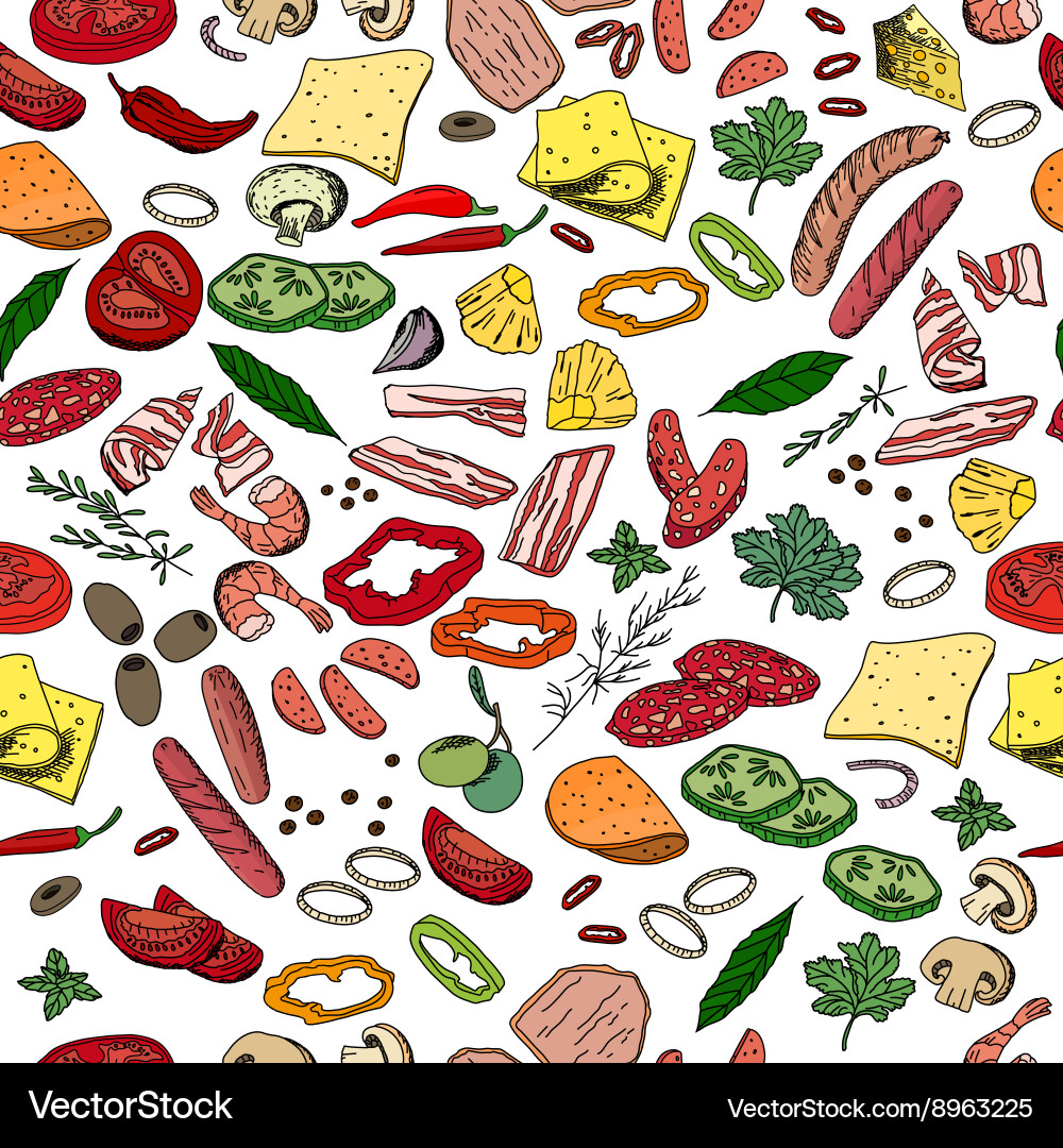 Seamless pattern with different vegetables cheese Vector Image