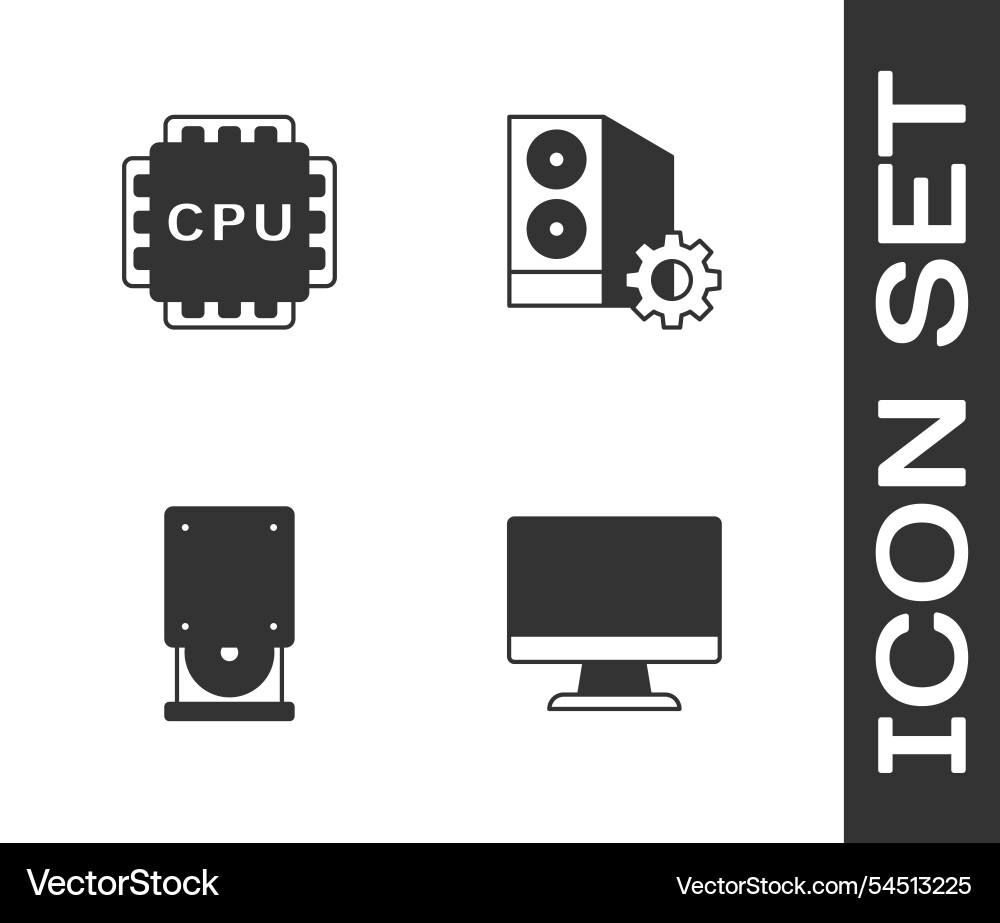 Set computer monitor screen processor with cpu Set computer monitor screen processor with cpu Vector Image