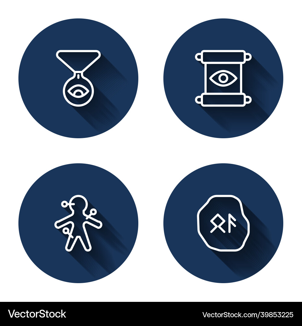 Set line medallion on chain with eye magic scroll Set line medallion on chain with eye magic scroll Vector Image