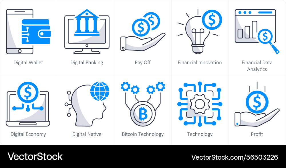 A set of 10 blockchain icons as digital wallet vector image