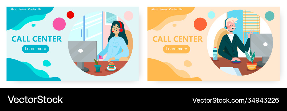 Call center operator using headset to talk Call center operator using headset to talk vector image