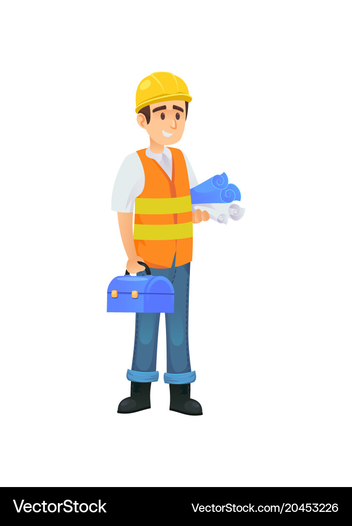 Cheerful constructor with blueprints Vector Image