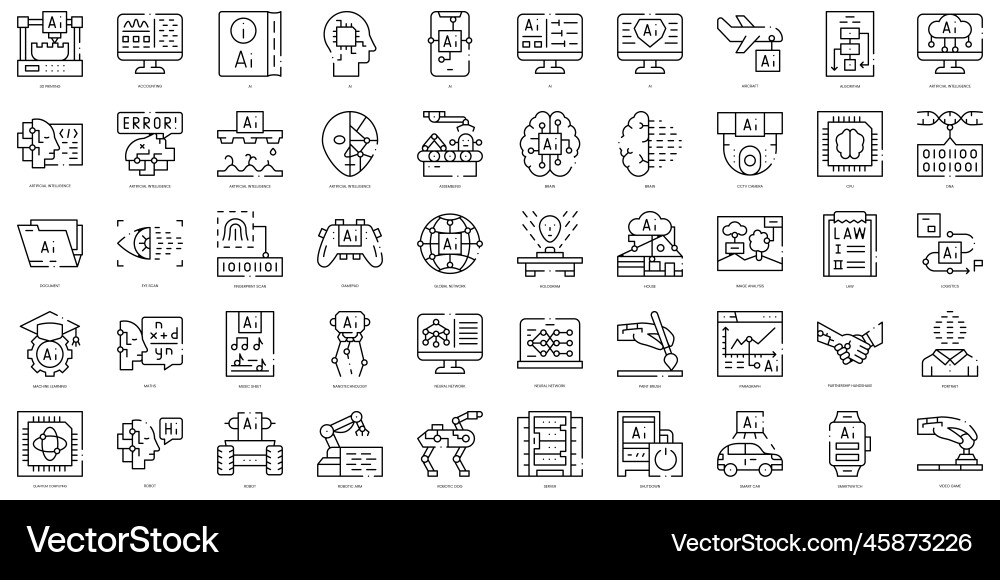 Linear style artificial intelligence icons bundle Linear style artificial intelligence icons bundle Vector Image