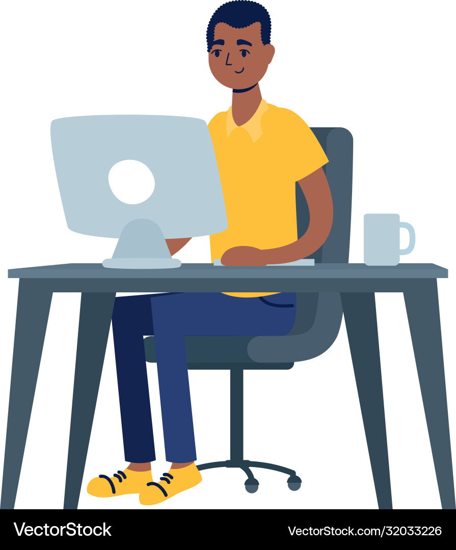 Man on desk with computer design vector image