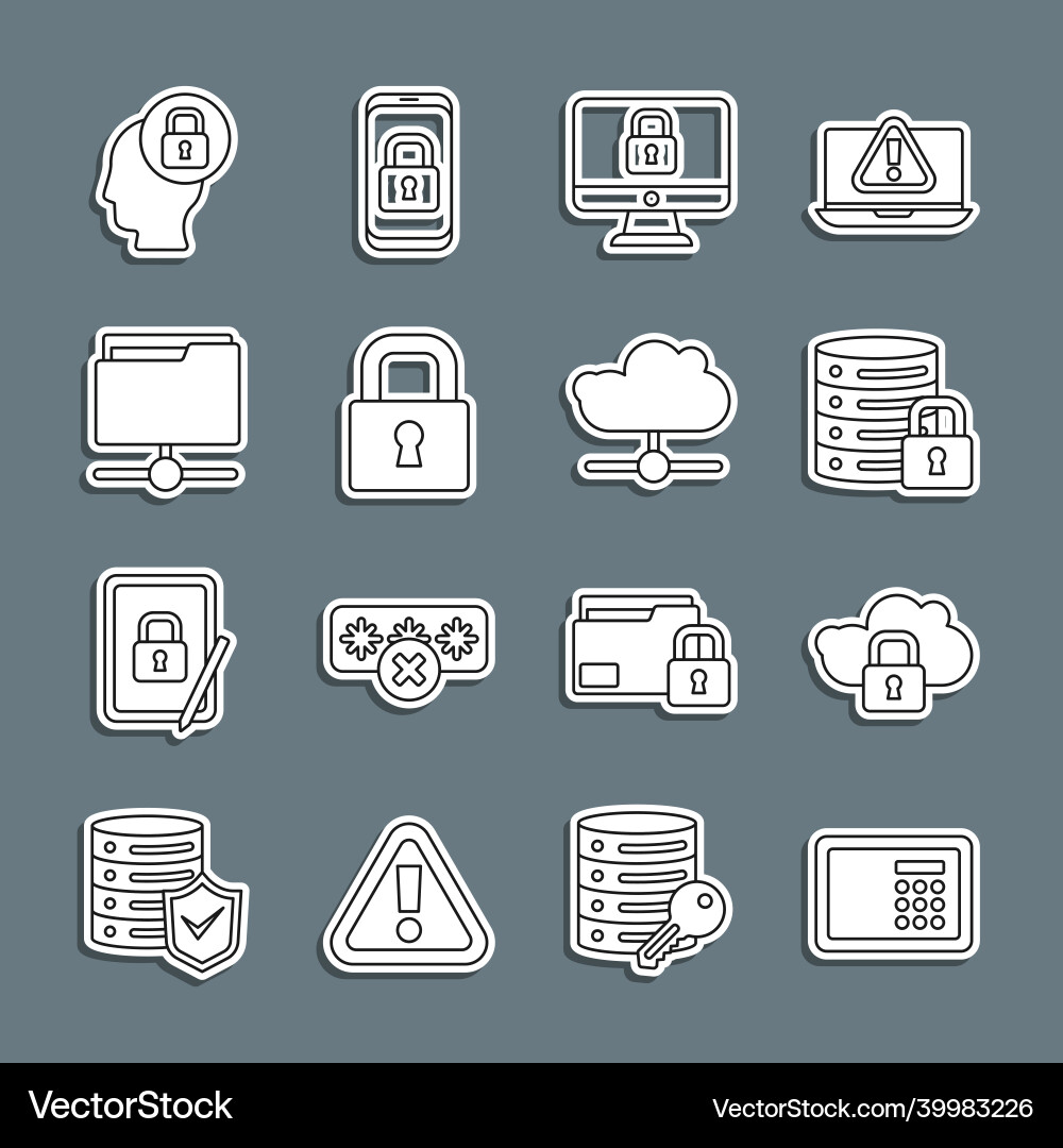 Set line safe cloud computing lock server Set line safe cloud computing lock server vector image