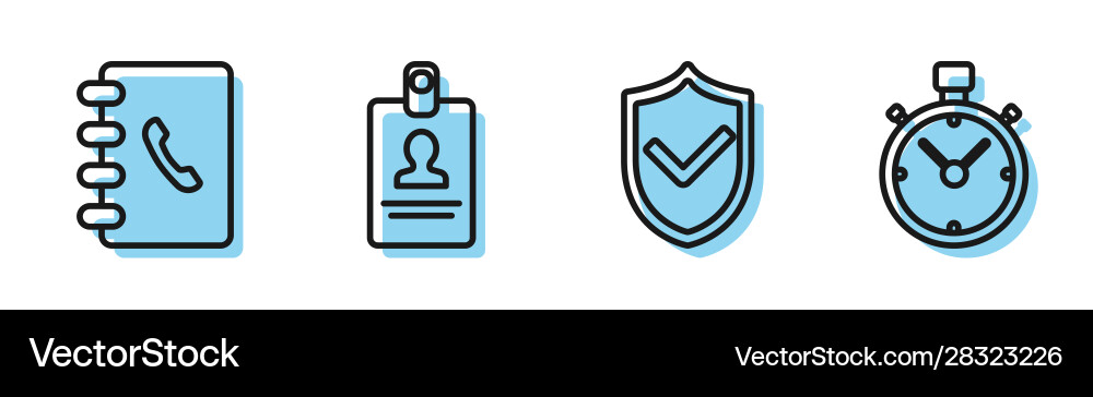 Set line shield with check mark address book vector image