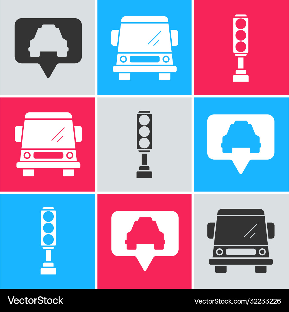 Set map pointer with taxi car and traffic light Set map pointer with taxi car and traffic light vector image