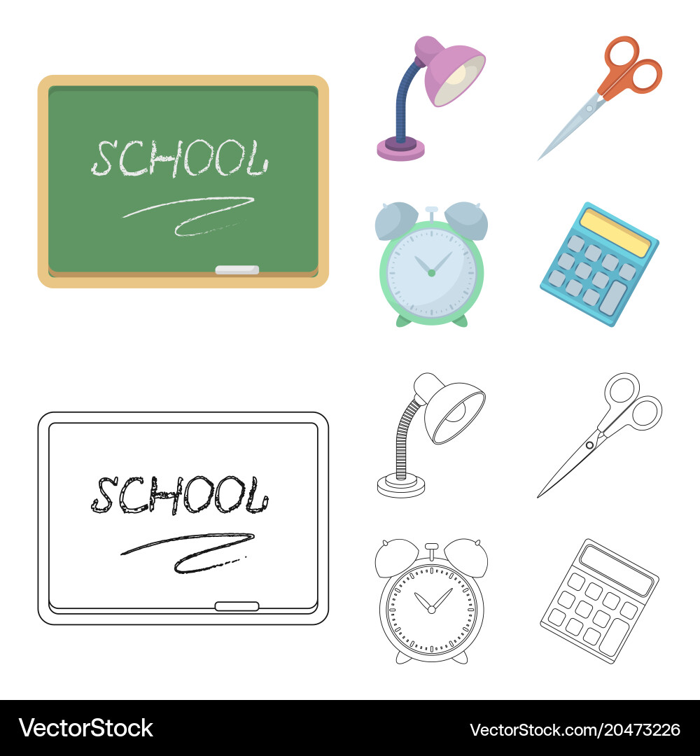 Table lamp scissors alarm clock calculator vector image