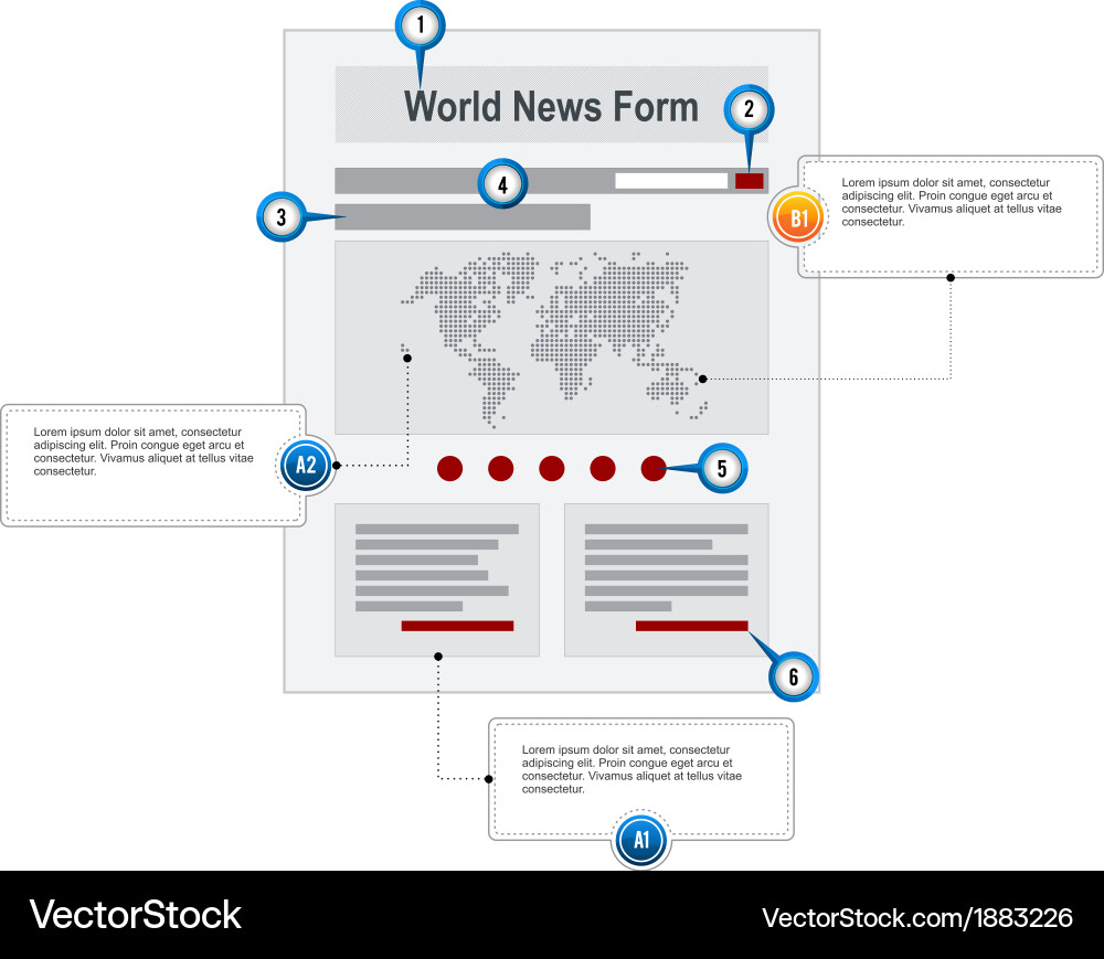 World news web page wireframe structure prototype vector image