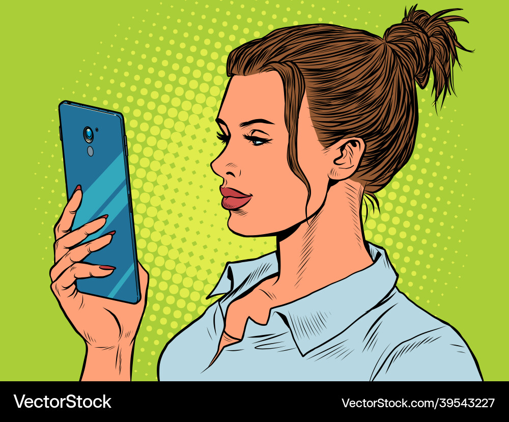 A woman looks at smartphone internet A woman looks at smartphone internet vector image