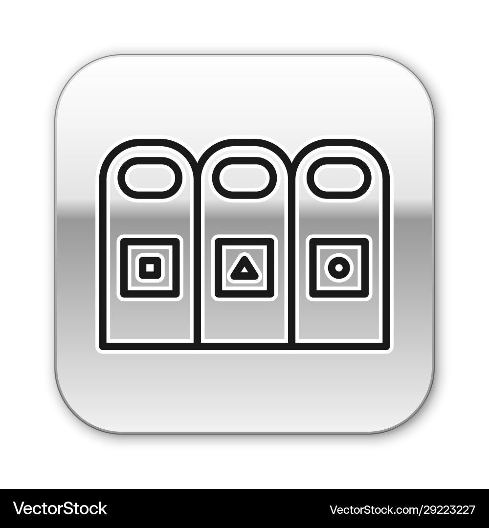Black line trash in garbage cans with sorted vector image