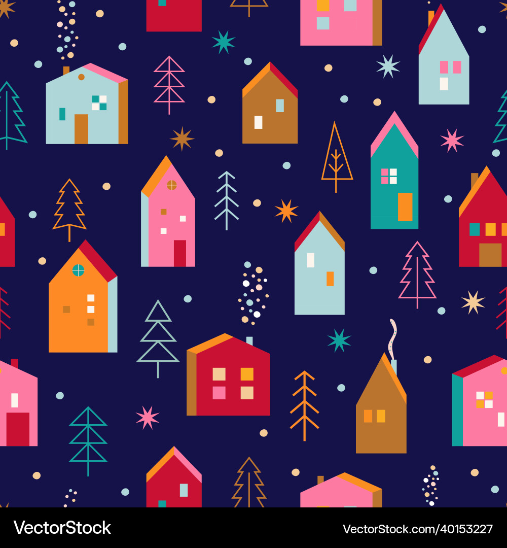 Christmas seamless patternhouseschristmas trees Christmas seamless patternhouseschristmas trees vector image