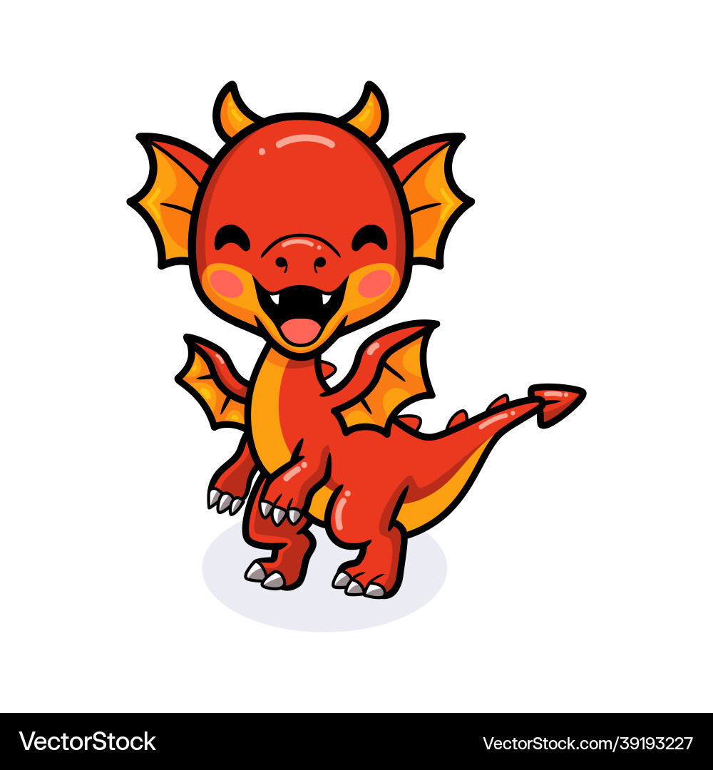 Cute red little dragon cartoon vector image