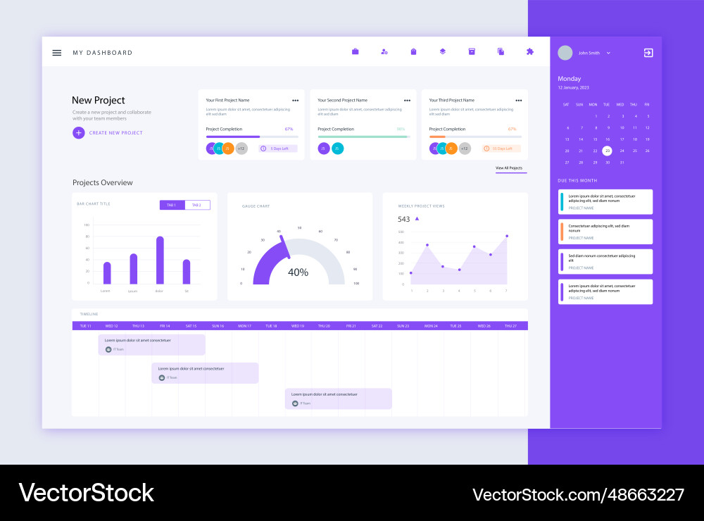 Dashboard ui design template stock vector image