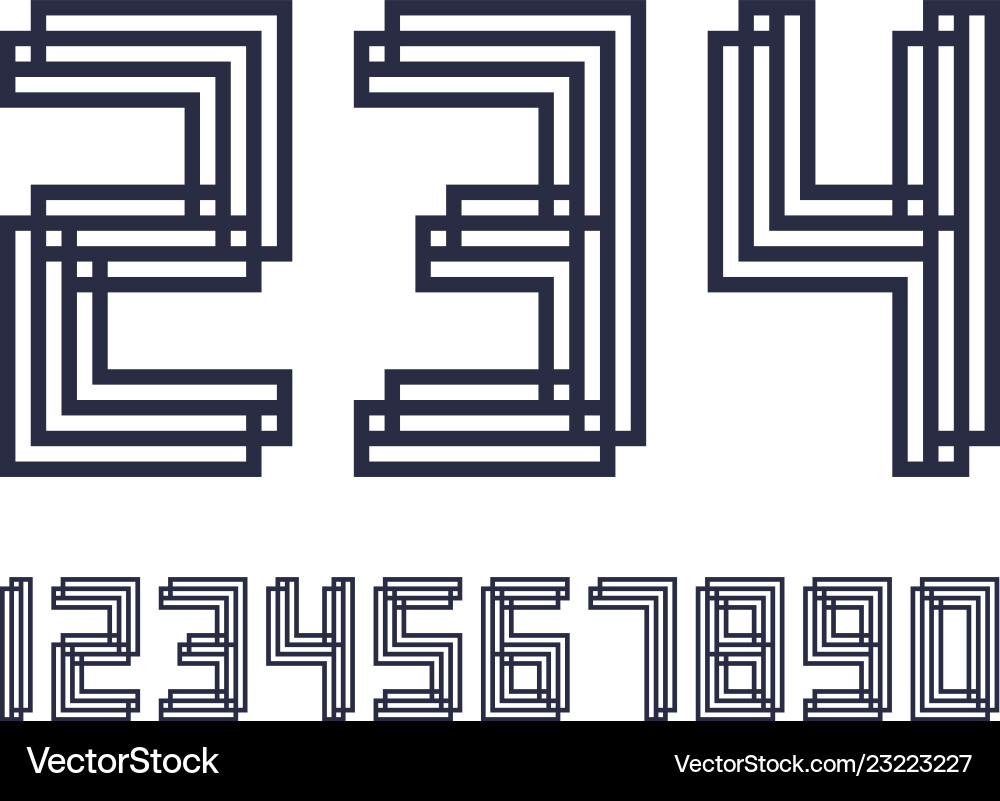 Geometric font line digital effect design numbers vector image