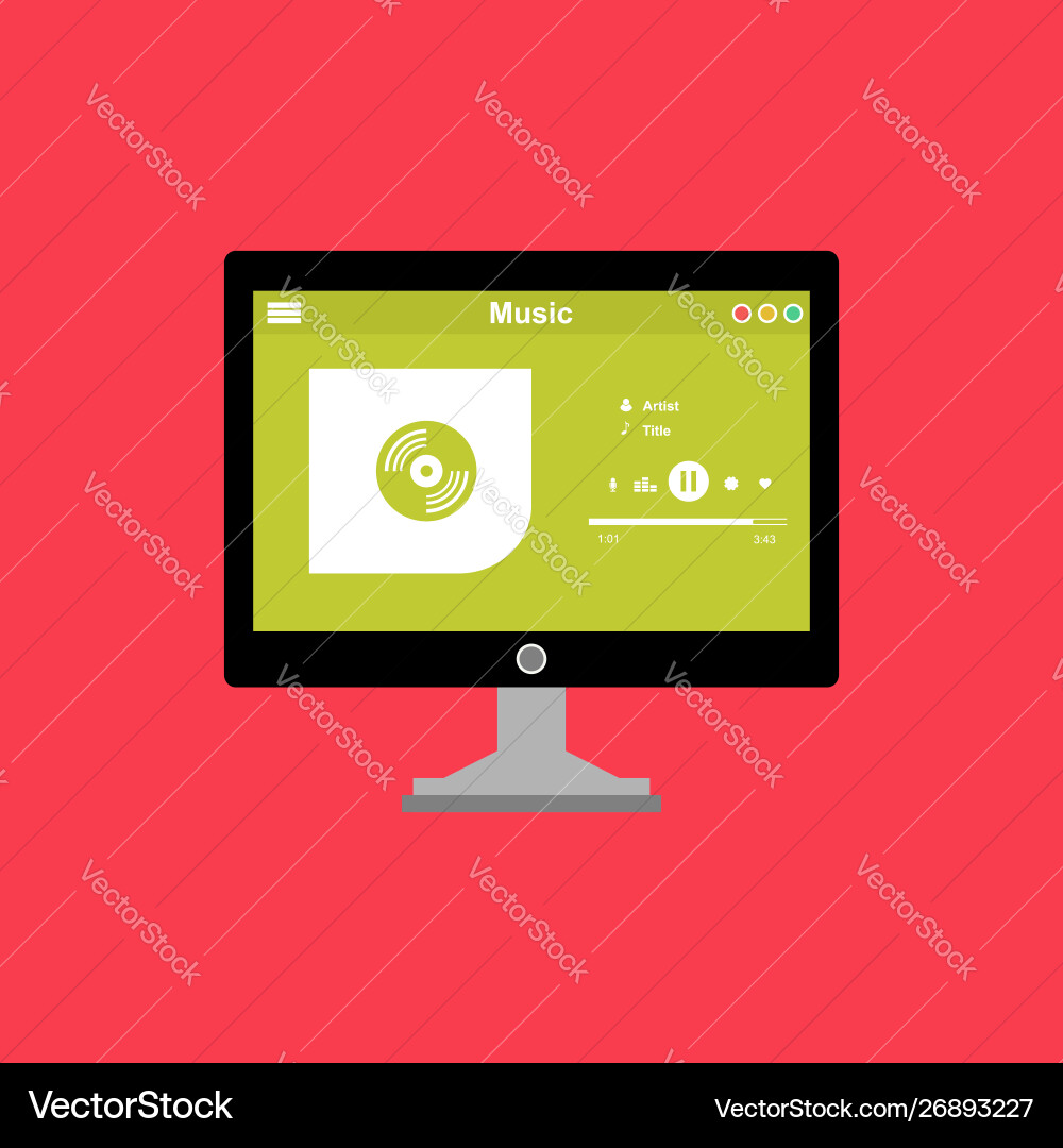 Media player application app template with flat Vector Image