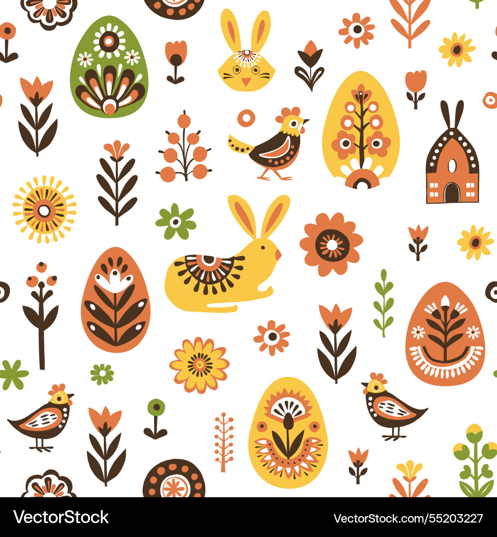 Scandinavian easter pattern with bunnies eggs Scandinavian easter pattern with bunnies eggs vector image