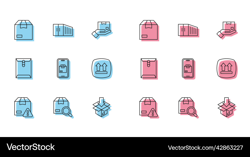 Set line delivery security with shield search Set line delivery security with shield search vector image