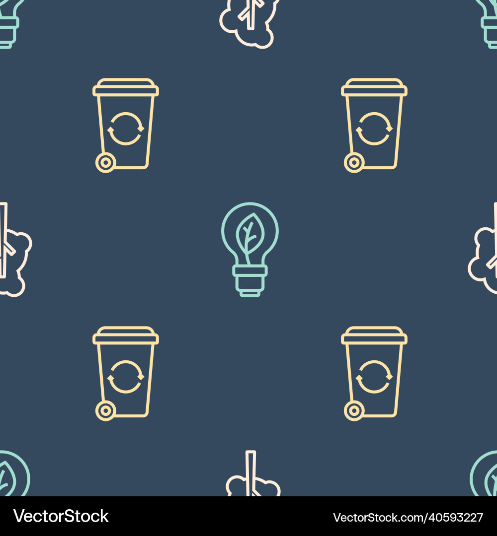 Set line tree recycle bin and light bulb Set line tree recycle bin and light bulb vector image