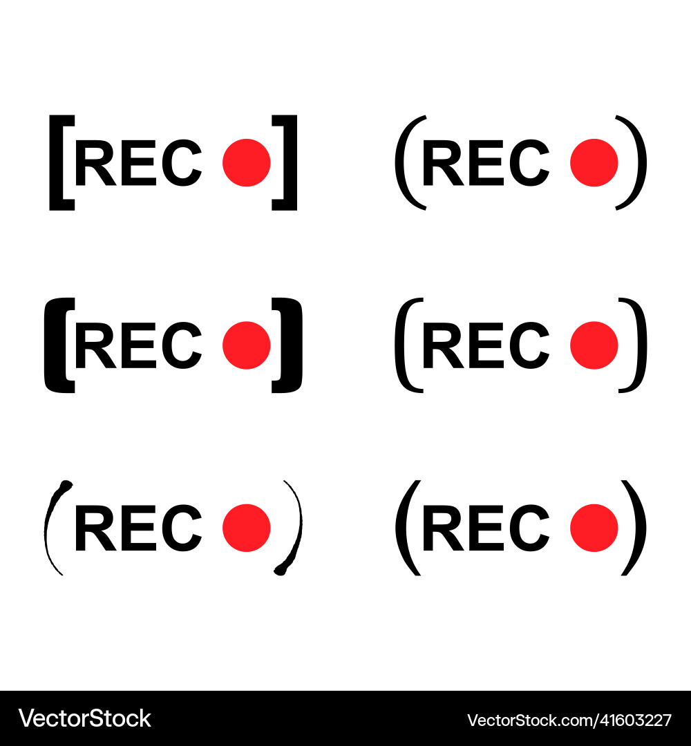 Set of recording sign button red app panel rec Set of recording sign button red app panel rec vector image