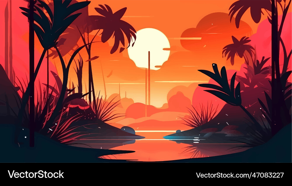Tropical Beach Sunset Royalty Free Vector Image
