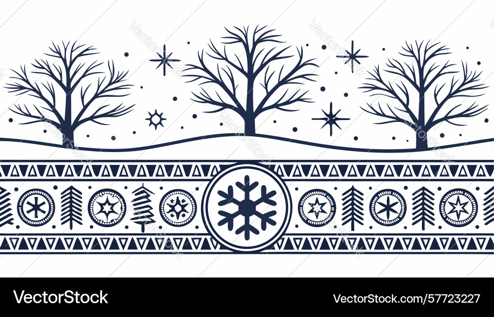 Winter tree border with geometric snowflake Vector Image