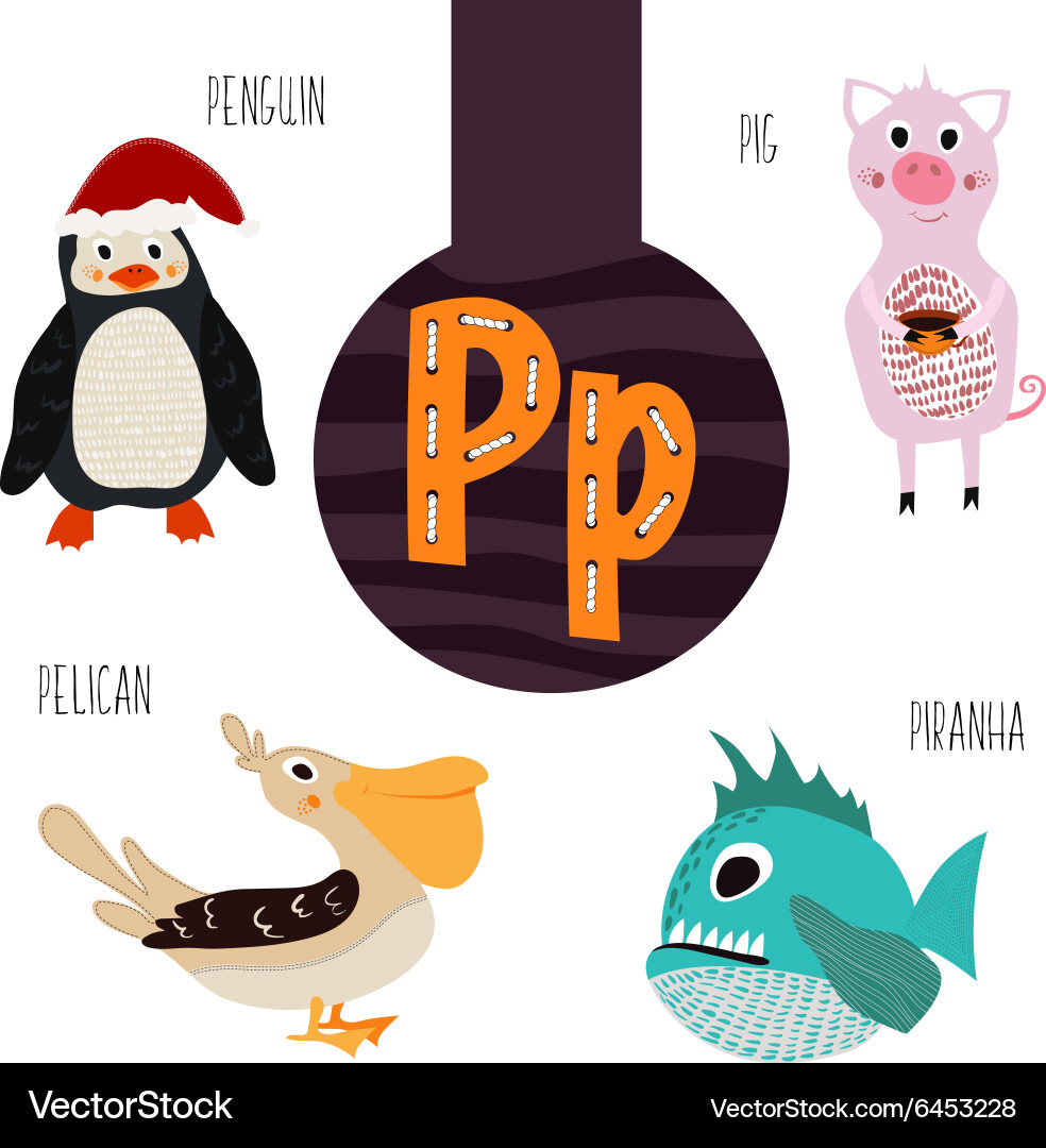 Alphabet P Animal Set Vector Image