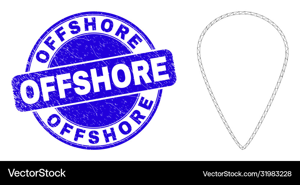 Blue grunge offshore seal and web mesh map pointer Blue grunge offshore seal and web mesh map pointer vector image