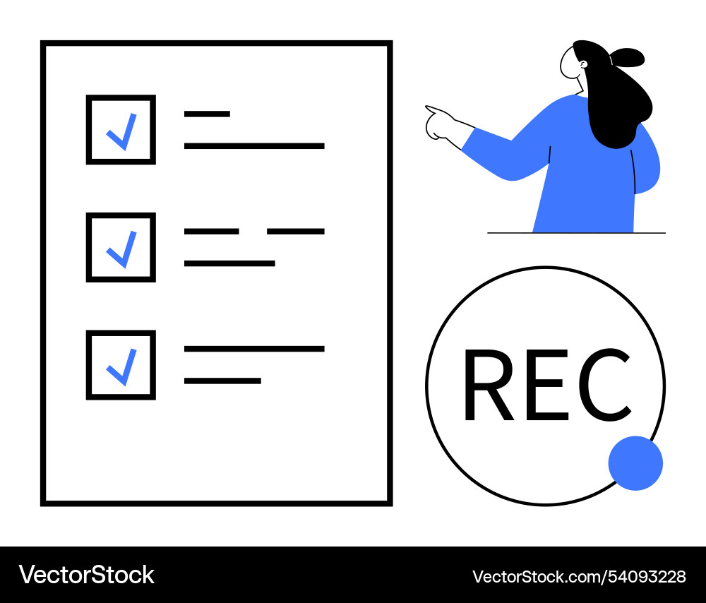 Checklist with person pointing and recording Checklist with person pointing and recording vector image