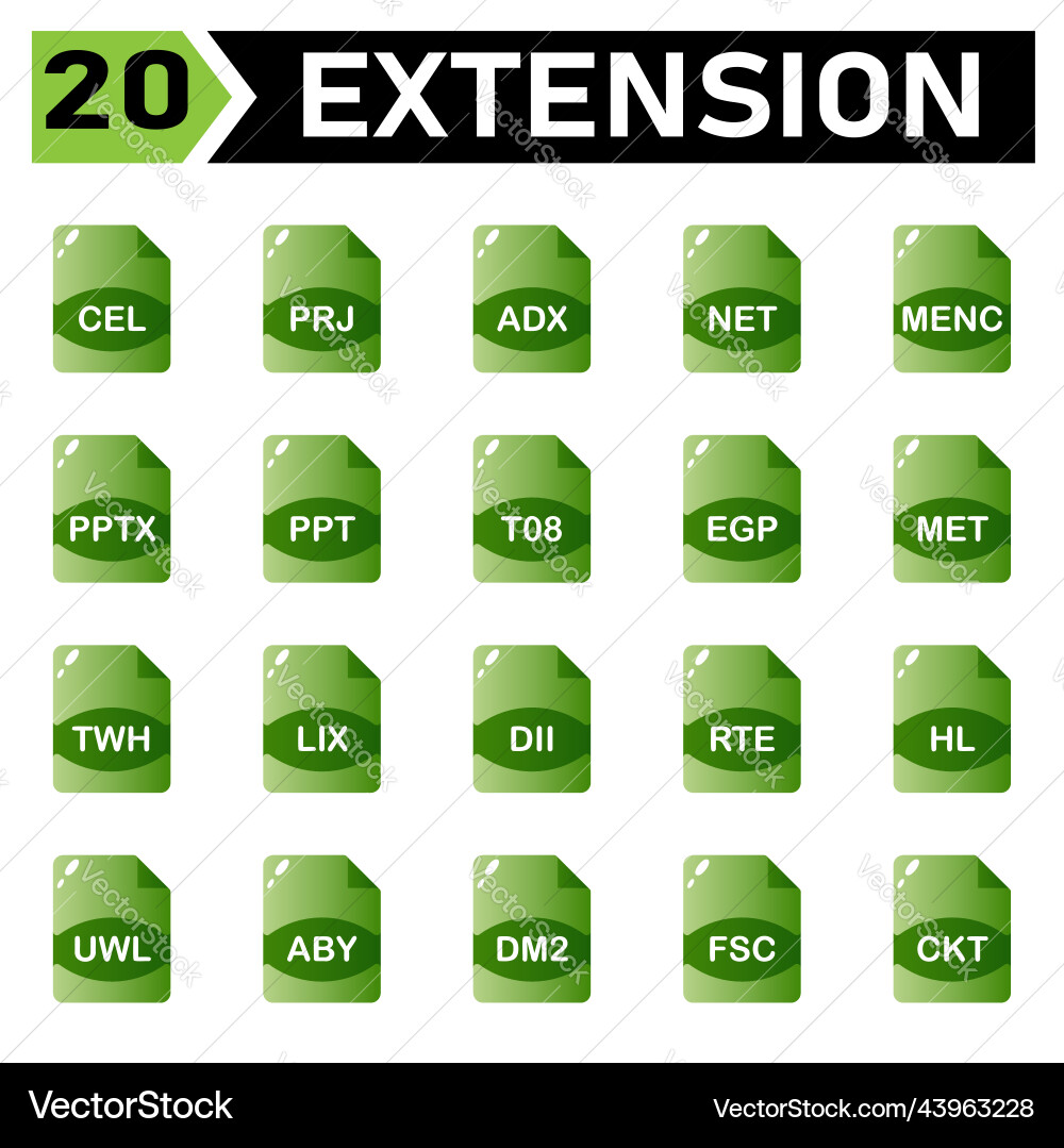 File extension icon include cel prj adx net menc vector image