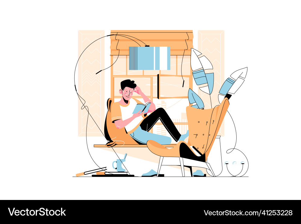Man Reading in Library vector image