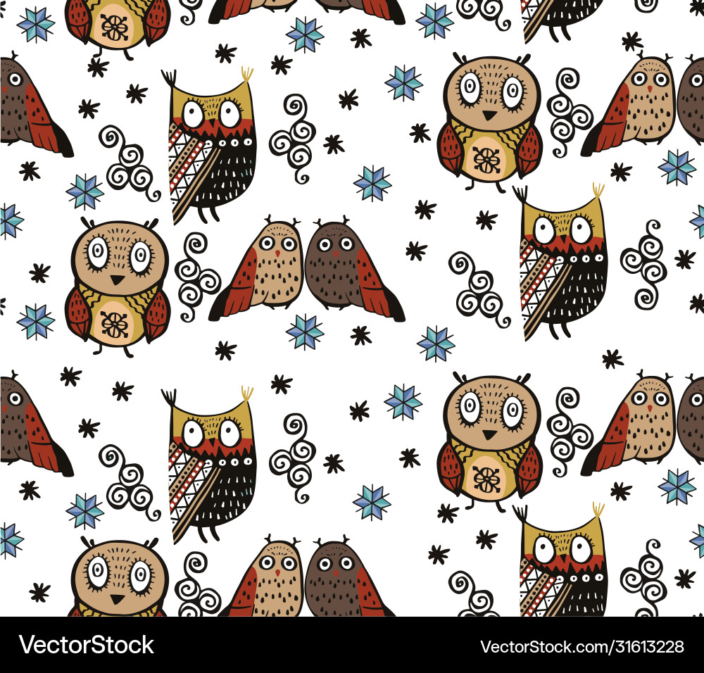 Owl characters handmade pattern Owl characters handmade pattern Vector Image