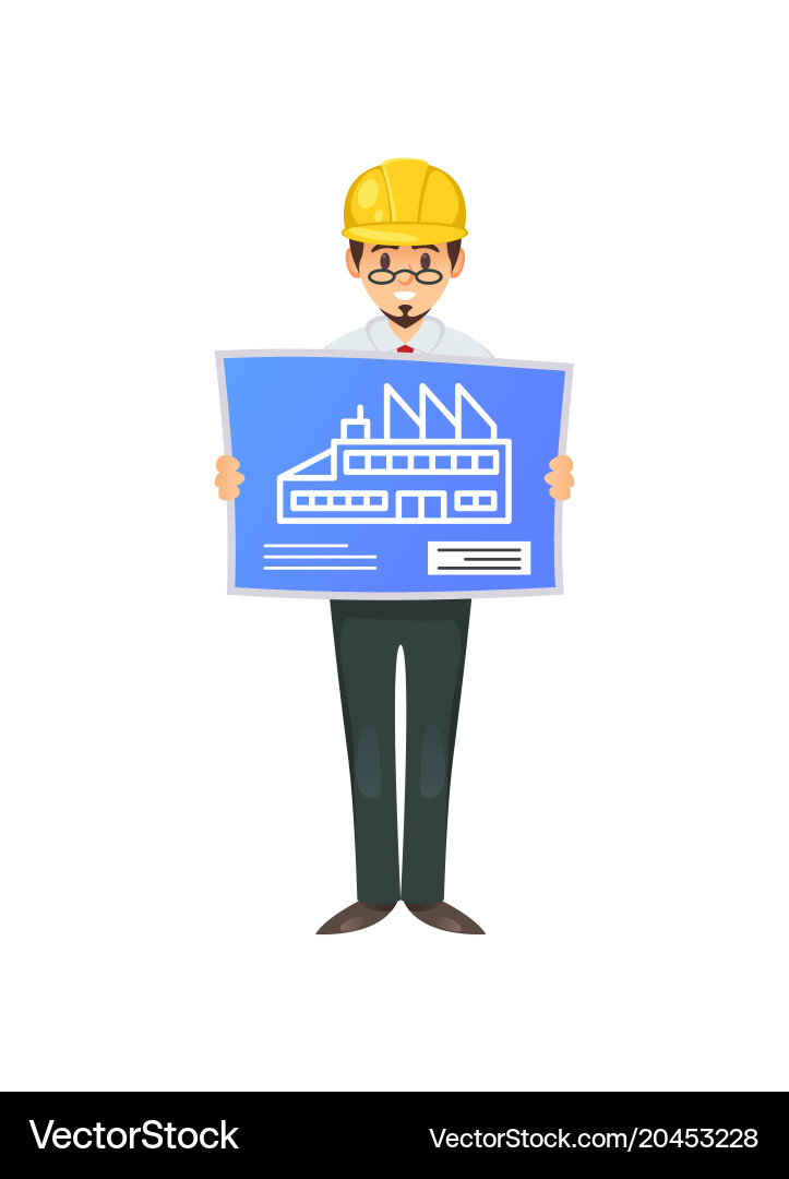 Professional constructor character with blueprint vector image